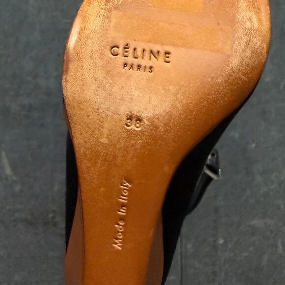 CELINE Archival Black Satin Wooden Wedge Heel Ankle Strap Shoes PHOEBE PHILO ERA - Picture 9 of 12